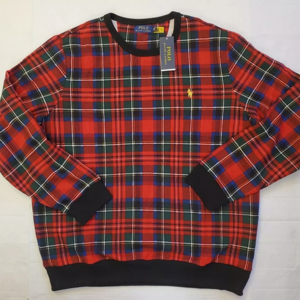 New Men's Polo Ralph Lauren Tartan Fleece Sweatshirt Size (S)(L)(XL)